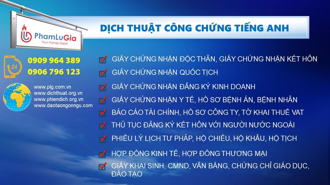 Dịch Thuật Công Chứng Tiếng Anh