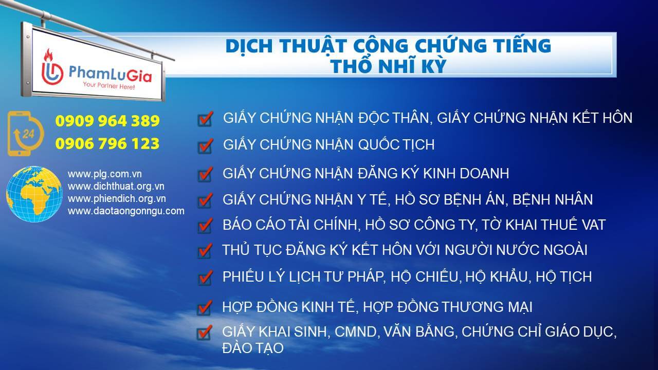 Dịch thuật công chứng tiếng Thổ Nhĩ Kỳ